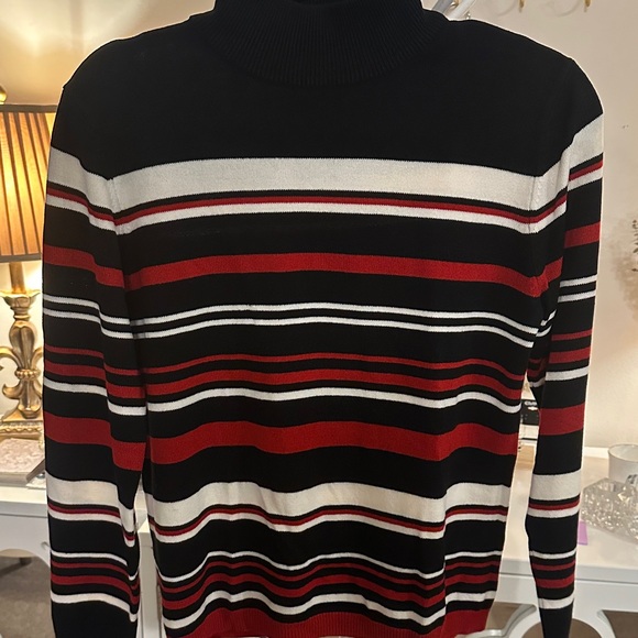 Sag Harbor Turtleneck Sweater - Black, Red, and White Stripes - Picture 1 of 3
